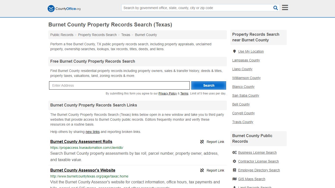 Property Records Search - Burnet County, TX (Assessments ...